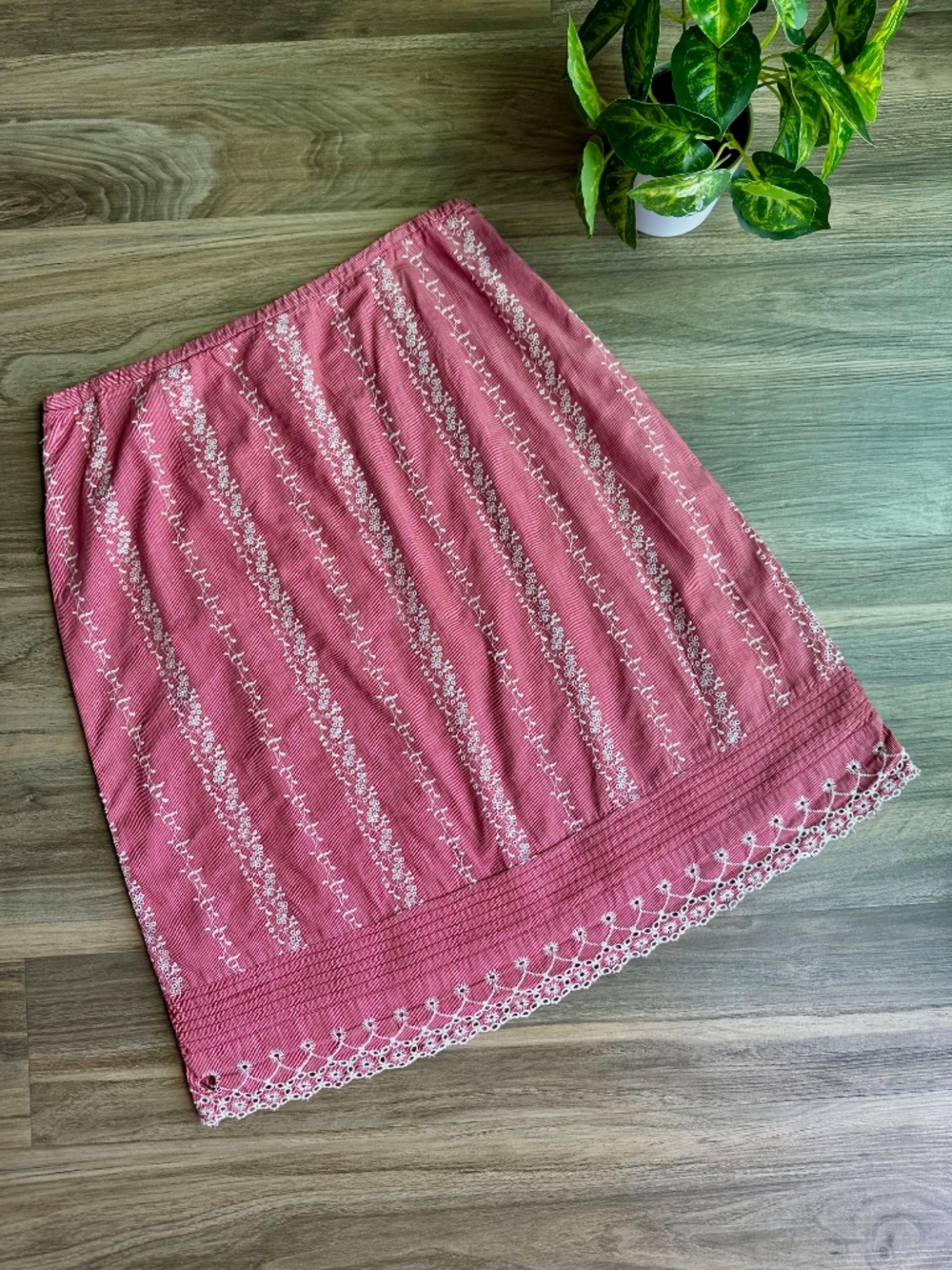 Garnet Hill Embroidered Eyelet Cotton Skirt Pink White Size 12 - Picture 11 of 11